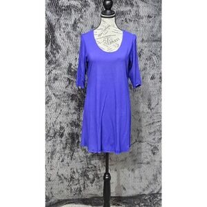Eileen Fisher Dress Sz Medium Scoop Neck Blue A Line Shift  3/4 Sleeve Stretch